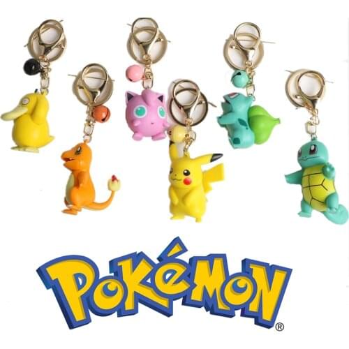 6pcs Pokemon Keychain Pikachu Bulbasaur Squirtle Psyduck PVC Key Ring Cartoon Anime Pendant Kids Jewelry Accessories Toy Gift