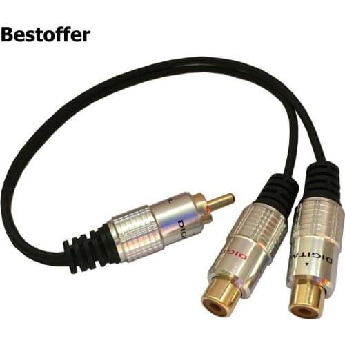Aluminum Plug 1 RCA Male To 2 Female Splitter Stereo Audio Y RCA Adapter 0.25M