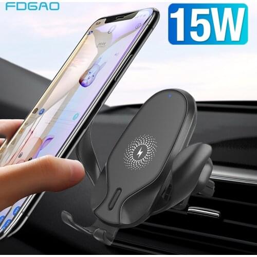 FDGAO 15W Wireless Car Charger Mount for iPhone XS XR X 8 11 Pro Max Samsung S10 S20 Fast Charging Gravity Clamping Phone Holder