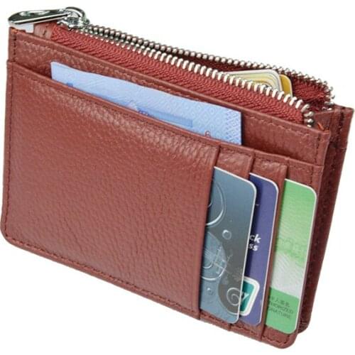Large Capacity Wide Genuine Leather ID Card Holder Fashion Candy Color Thick Zipper Card Wallet Business Bank Credit Card bag
