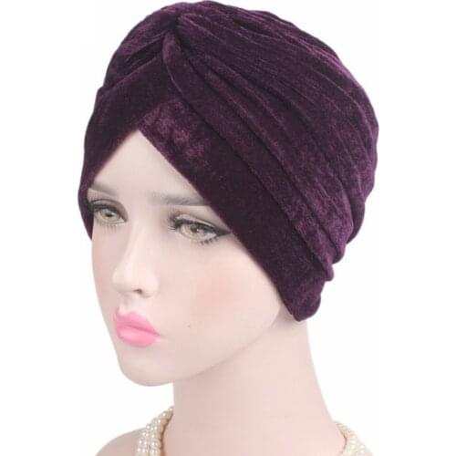 Hair Loss Cover Neon Gold Velvet Warm Headband Hat Double Stretch Fashion Women Hijab Headwear Cap Turban Muslim Ladies