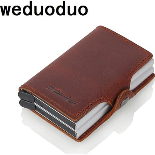 Crazy horse Leather Credit Card Holder Security Information Double Box Aluminum Card Holder Men Wallets Rfid Blocking Wallet