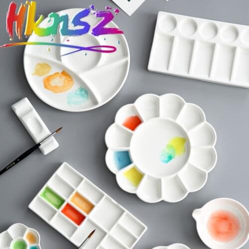Flower Plum Rectangle Ceramic Palette Color Mixing Paint Palette Tray For Watercolor Gouache Acrylic Painting Art Supplies