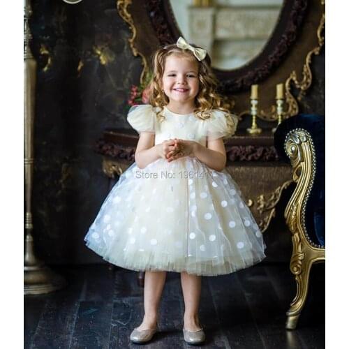 Kids Princess Dress For Girl short sleeves Dot Girl Party Dress Toddler Baby Clothes 0-10Y Baby First Birthday Dress