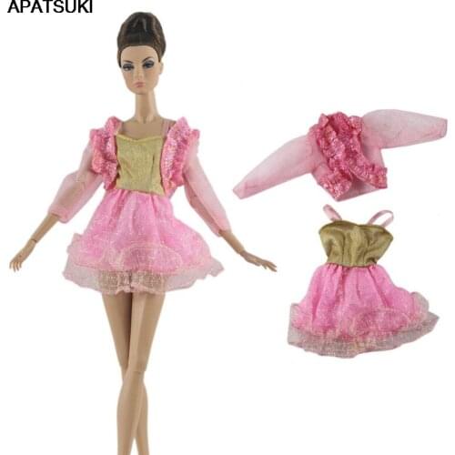 Elegant Dancing Costume Set For Barbie Dolls Pink Coat Dress Pretty Party Dresses Clothes Outfits For Barbie 1/6 Doll Accessory