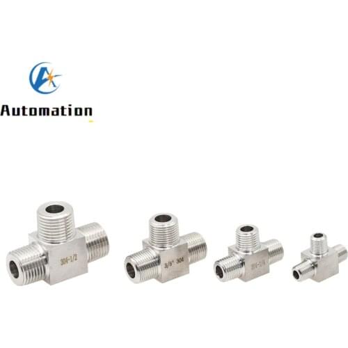 1pcs T Type conversion high pressure Fittings 1/8" 1/4" 3/8" 1/2" Male Tee 3 Way Pipe Fitting 304 Stainless Steel Water Gas Oil
