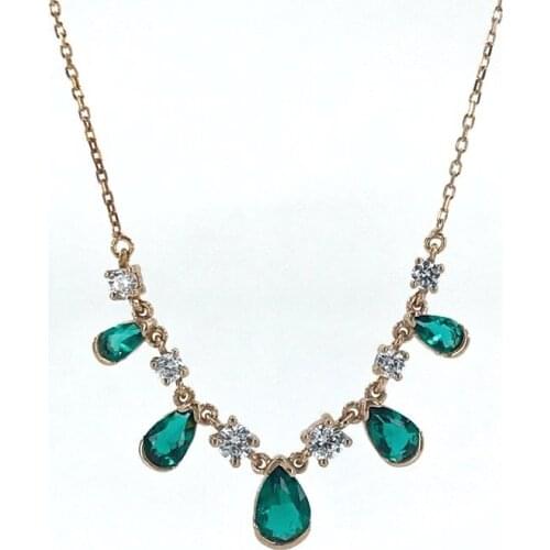 Anturaj Emerald green Drop Silver Necklace