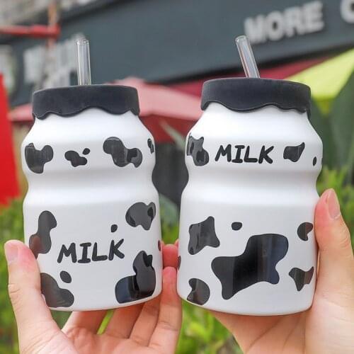 500ml New Creative Cute Cow Pattern Ceramic Mug Cartoon Couple Coffee Mugs Milk Straw Cup Wholesale Tea Cups Mug childrens Gift