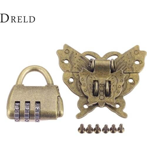 DRELD Brass Hardware Vintage Wooden Box Cabinet Toggle Latch Hasp+Antique Chinese Old Padlock Furniture Accessories with Screws