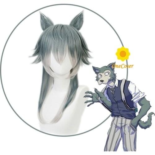 Anime BEASTARS Legoshi Cosplay Wig Wolf Wig With Ears Heat-resistant Fiber Hair + Wig Cap Halloween Party Role Play Men