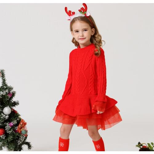 Sweater Dress Warm Princess Girl Clothing Puffy Solid Cute Knitted Dress Toddler New Autumn Organza Age 2-8 Ruffles