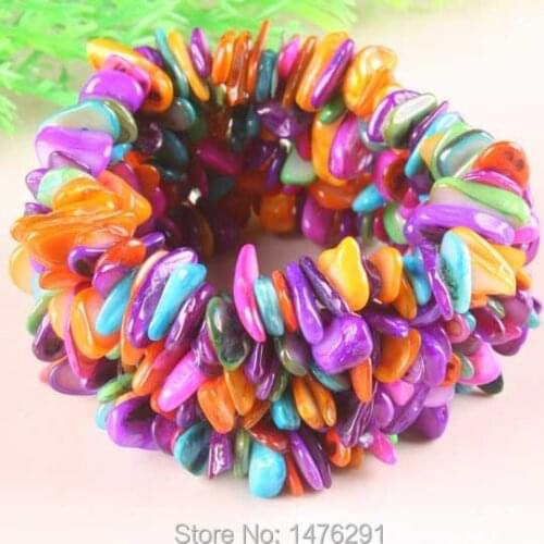 Motley Mop Shell Weave Chip Bead Stretchy Bangle Bracelet
