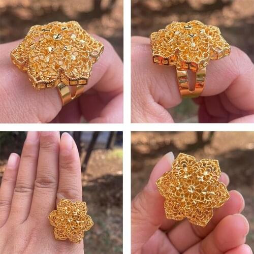 Girls gifts African jewelry Size adjustable Ethiopian gold color ring for womens wedding ring Large exaggerated rings