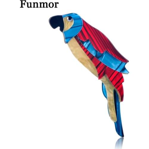 Funmor Mix Color Acrylic Parrot Birds Brooches Big Size Women Kid Animal Badge Brooch Gifts Sweater Accessory Lapel Pins Joyeria