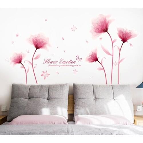 Pink Dream Flowers Wall Stickers Home Decor DIY Plants for Living Room Kids Girl Bedroom Decoration Vinyl 3d Wall Sticker Decals