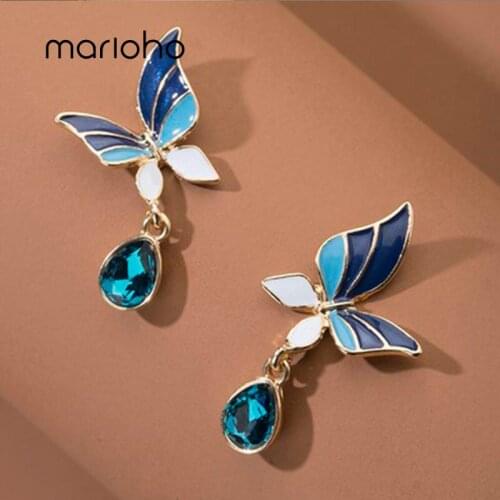 Marioho Geometric Wild Womens Oil Drop Earrings Enamel Glaze Butterfly Earrings Triangle Shape Ear Studs For Women Jewelry Gift