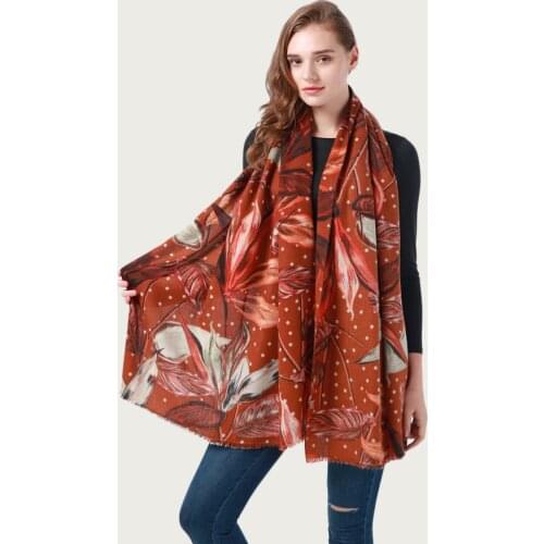 New Bright Leaves Women Thick Warm Scarf Large Soft Shawl Scarf Elegant Imitated Cashmere Blanket Wrap 2021