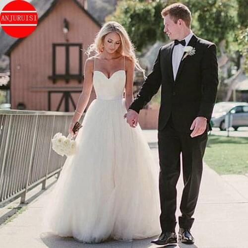 Spaghetti Strap A Line Wedding Dress Cheap Sweetheart Bridal Gowns Simple robe de mariee Tulle Vestidos De Novia Lace Up Back