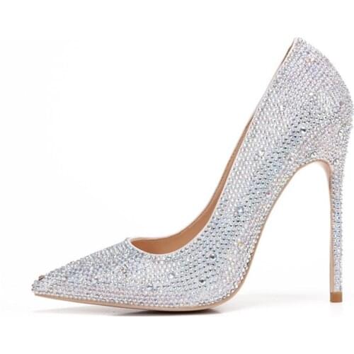 2019 Fashion free shipping women black silver crystal strass Poined Toe Stiletto high heel pump HIGH-HEELED SHOES Wedding Shoes