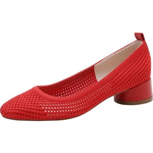 Womens Square Head High Heels Spring Summer Fashion Loose Wedding Single Shoes Sleeve High Heels Breathable Mid Heel Shoes