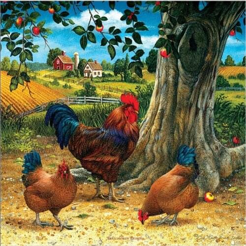Embroidery Counted Cross Stitch Kits Needlework - Crafts 14 ct DMC Color DIY Arts Handmade Decor - Rooster and Hens