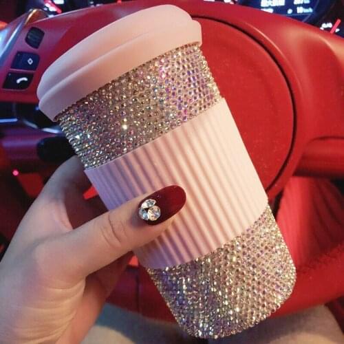 High-quality water cup 400ml Diamond Coffee Mug BPA Free Wheat Water Bottle Car Coffee Cup Office Water Cup Girl Gift