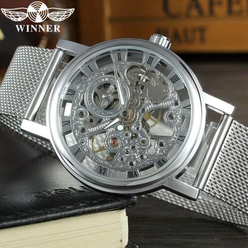 WINNER Men Wristwatch Military Sport Male Clock Top Brand Luxury Stainless Steel Waterproof Hand Wind Mechanica Man Watch 006