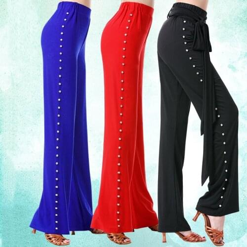 Large Size Velvet High Waist Latin Dance Pants WomenS Dance Trousers Modern Ballroom Cha Cha Dance Training Clothes DWY3221