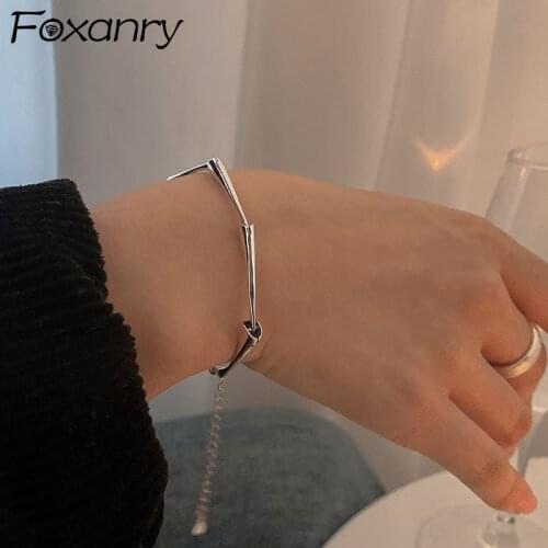 Foxanry Minimalist 925 Sterling Silver Bracelet for Women Couples Summer New Trendy Creative Birthday Party Jewelry Gifts