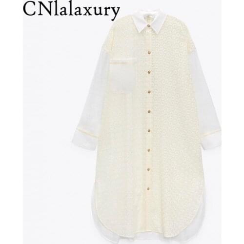 2021 Spring Summer Women Splicing Sexy Hollow Shirt Maxi Dress Chic Embroidery Long Sleeve Elegant Party Dersses Ladies Vestidos