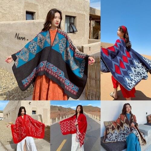 Winter Women Poncho Scarf Foulard Pashmina Femme Imitation Cashmere Wool Oversized 150*130cm Shawl Poncho And Caps Bufanda Mujer