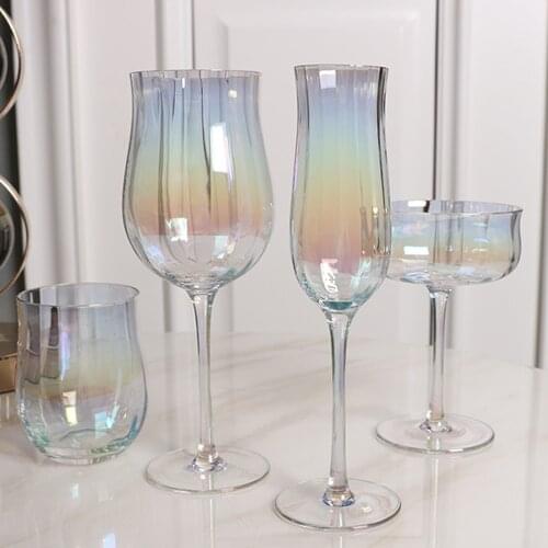 2PCS/Set Tulip Shape Lead-Free Crystal Glass Goblet Rib Design Red Wine Cocktail Whiskey Champagne Glass Wine Cup Drinking Ware
