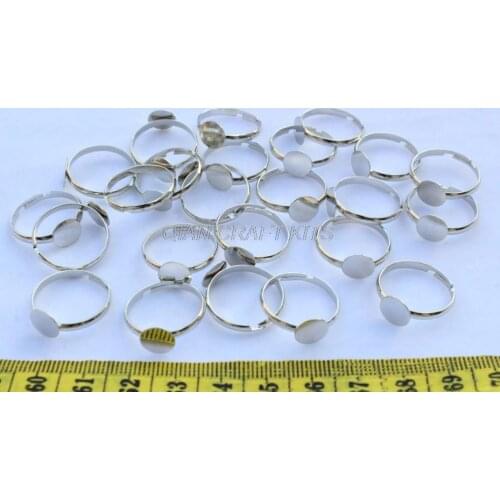 300pcs Adjustable Ring Blank Base Silver Finish w/ 8mm glue pad lead free for adult 17mm inner dia diy craft kits