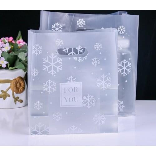 50pcs Snow Merchandise Shopping Bags With Handle Christmas Wedding Party Candy Cake Wrapping Bags Packaging For Retail Boutiques