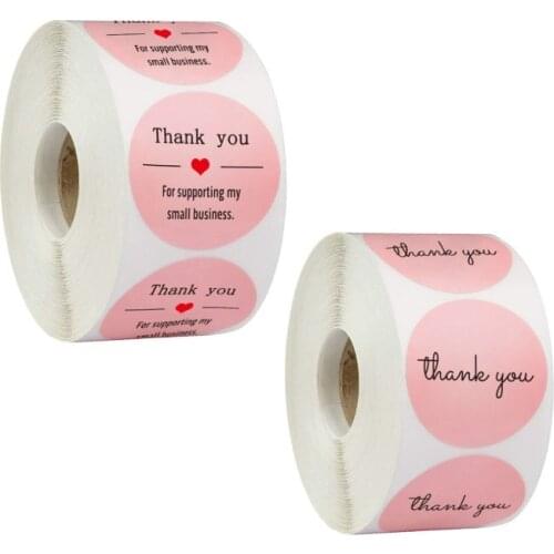 5000pcs/lot wholesale Roll pink Thank You black thanks gloss stickers party gift decoration children stationery Handmade 25MM