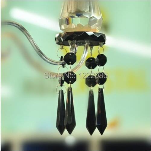 56pcs BLACK GLASS CHANDELIER ICICLES CRYSTAL PRISMS LAMP PARTS HANGING DROPS