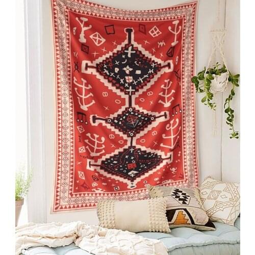 Bohemian Tapestry Wall Hanging Moroccan Red Totem Art Psychedelic Tapestry Wall Fabric Carpet Blanket Boho Decor Home Headboard