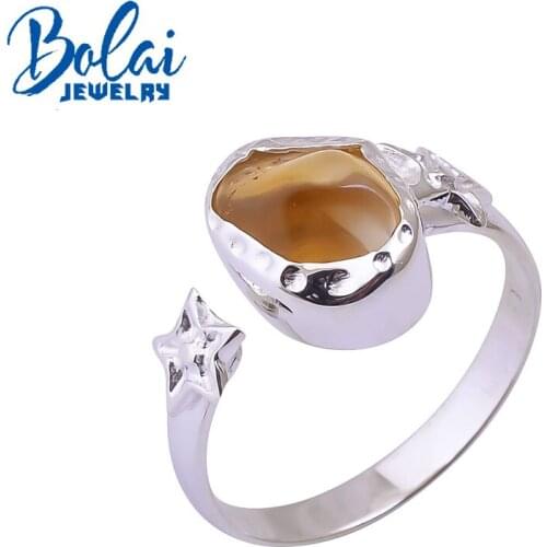 Bolaijewelry,2021 New handmade natural citrine rough gemstone ring,Suitable for daily wear 925 sterling silver female jewelry
