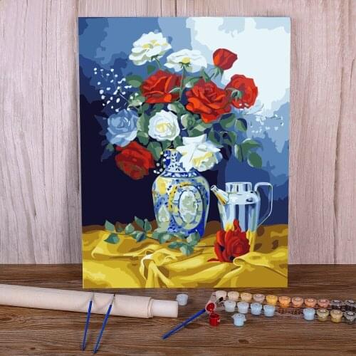 Flowers Adults Coloring By Numbers Painting Set Acrylic Paints 50*70 Oil Painting Loft Wall Picture Adults Handiwork