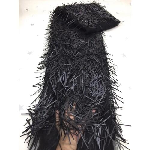 5yards/pc) High quality African party lace long sequins tassels French net lace fabric for fashion party dress FZX050
