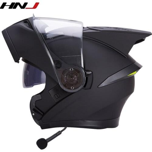HNJ ABS removable horn full face motorcycle helmet bluetooth dual lens intercome stylish capacetes para moto шлем для мотоцикла