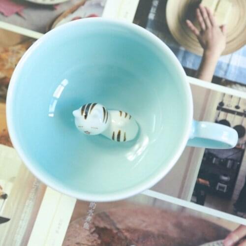 Exquisite handmade Sleepy cat ceramic cup Bottom lazy cat coffee cup 200ML
