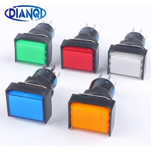 16MM 3V5V12V24V220V 1NO1NC/2NO2NC momentary no Latching/Lock lamp Illuminuted Maintained Push Button Switches with light/NO LED