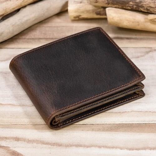 Genuien Leather Wallet for Men Crazy Horse Short Fold Slim Luxury Male Money Purse with Zipper Coin Pocket 2021 New Designer