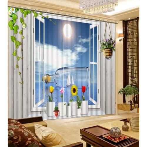 Beautiful Photo Window Moon Bottle Scenery Beauty Digital Photo Printing Blackout 3D Curtains for Living Room Bedding Room Hotel