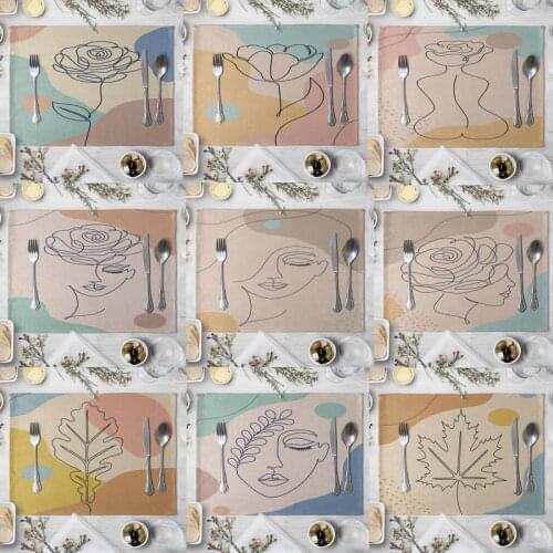 Creative Flower Kitchen Placemats for Dining Table Women Flower Leaves Cloth Linen Rectangle Accessories Cup Coaster Doilies