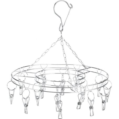 Stainless Steel Round 16-Clips Sock Towel Underwear Laundry Hanger Drying Tools Laundry Products Hangers Racks