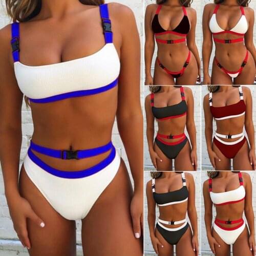 Swimwear Swimsuit Halter Bra Bikini Set Bathing Suit High Waist Buckle