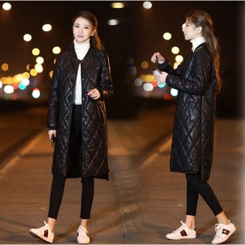 Pu Leather Jacket Cotton Coat Female Long/Short 2019 Winter Korean Fashion Loose Plus Size Clothing Cotton Parka Outwear f1553