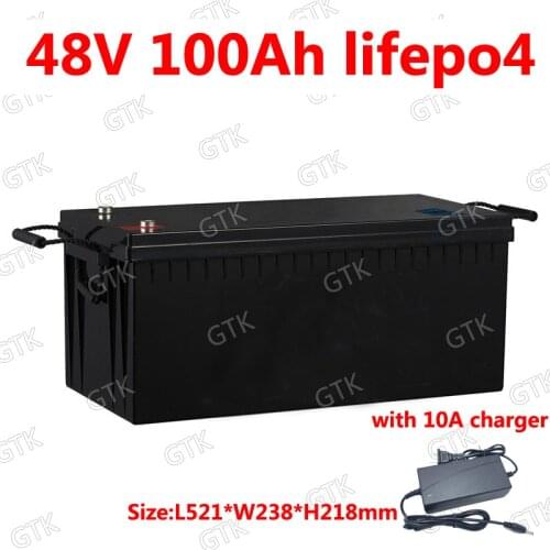 GTK lithium 48v 100AH lifepo4 batterie with BMS for tricycle golf cart inverter Solar energy storage scooter + 10A charger